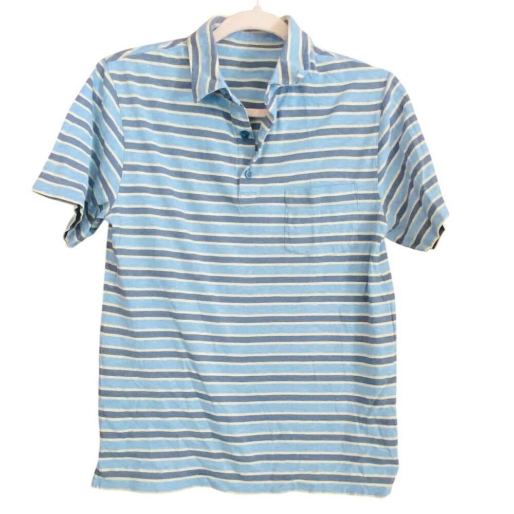 Patagonia Worn Wear Organic Cotton Striped Polo Shirt Mens XS Blue